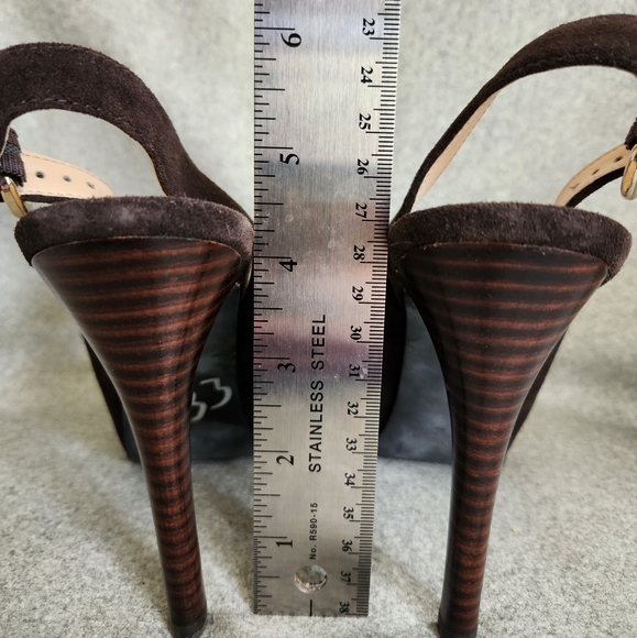Guess Chocolate Brown Suede Stiletto Peep Toe Slingback Pumps 6M - Picture 8 of 9